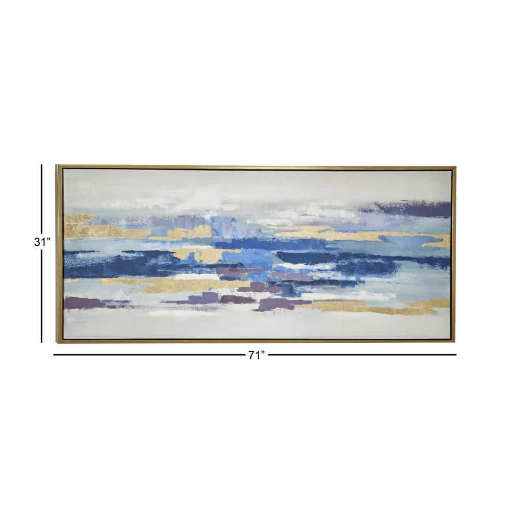 Large Blue and Gold Abstract Canvas Art with Gold Frame