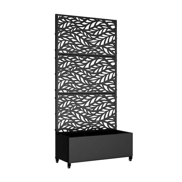 16 in. L x 35 in. W x 11.9 in. H 115 qt. Black Metal Planter Box Raised Beds with 73 in. H Trellis and Wheels