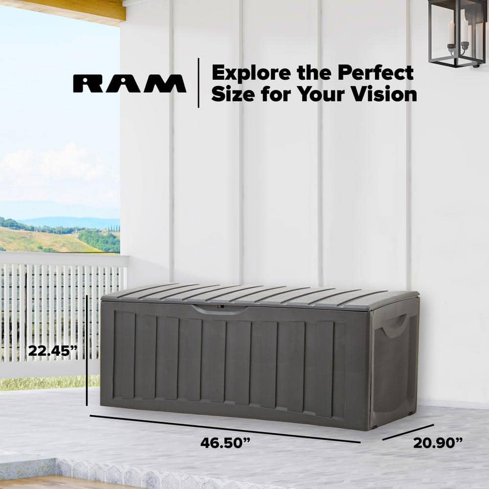 Gray 90 Gallon Lockable Plastic Deck Storage Box with Wheels