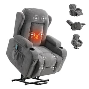 Light Gray Polyester Power Lift Massage Recliner Chair with USB Charge Port