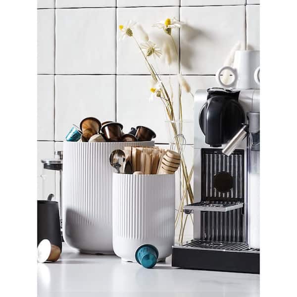 White Ceramic Utensil Holder, Utensil Holder for Countertop, Large Cooking Utensil Crocks for Counter Decor, Set of 2