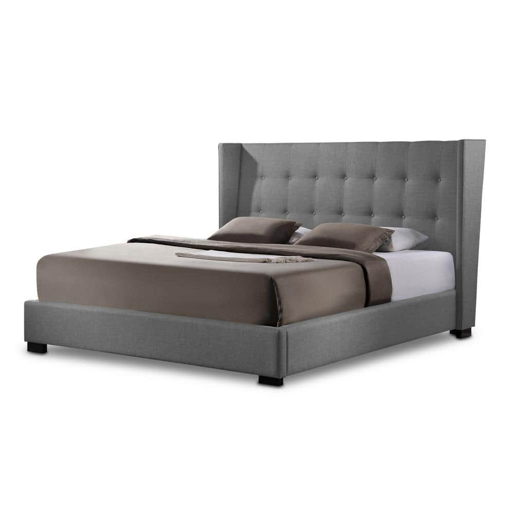 Baxton Studio Favela Transitional Gray Fabric Upholstered King Size Bed ...