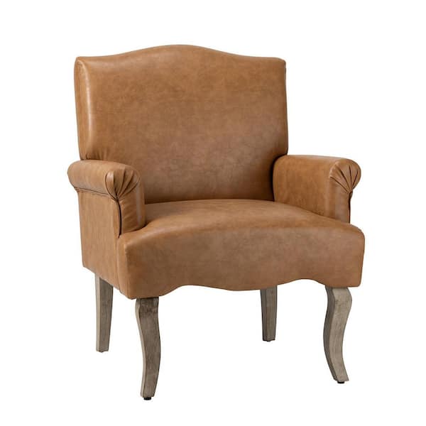 JAYDEN CREATION Benedict Camel Vegan Leather Armchair with Wooden Legs