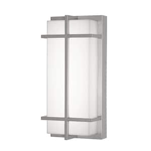 August 12 in. Silver Outdoor Hardwired Coach Sconce with Integrated LED Included