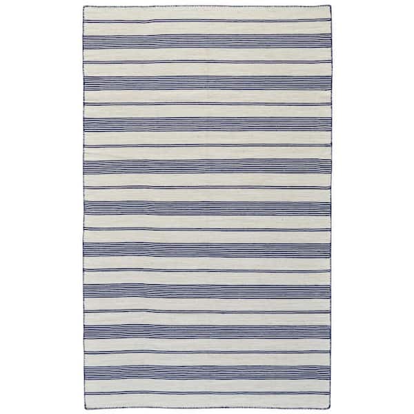 10 X 14 Ivory, Blue Striped Area Rug
