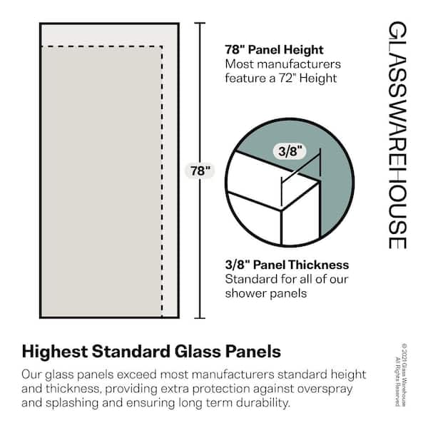  Glass Warehouse GW-SFP-34.5-CH - Puerta de ducha sin marco,  panel de alimentación individual con revestimiento de vidrio Enduroshield,  78 x 34.5 pulgadas, cromado : Herramientas y Mejoras del Hogar
