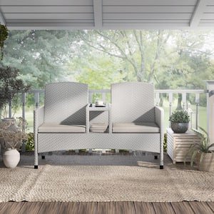 Brandywine Gray and White 1-Piece Aluminum Patio Conversation Set with Light Gray Cushions