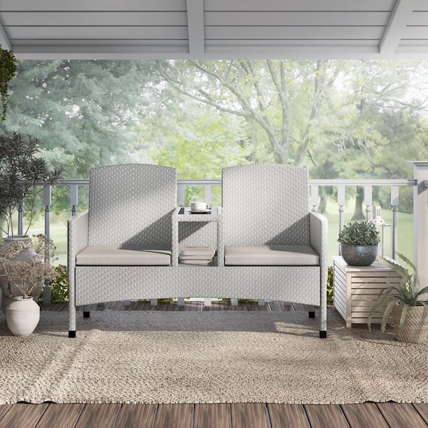 Furniture of America Brandywine Gray and White 1-Piece Aluminum Patio Conversation Set with Light Gray Cushions