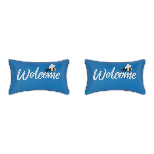 Hampton Bay Welcome Lake Lumbar Outdoor Throw Pillow (Set of 2)