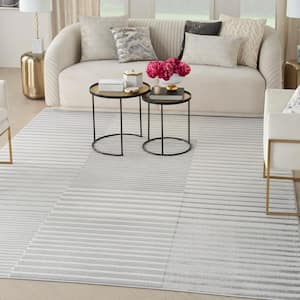 Brushstrokes Silver Grey 9 ft. x 12 ft. Abstract Contemporary Area Rug