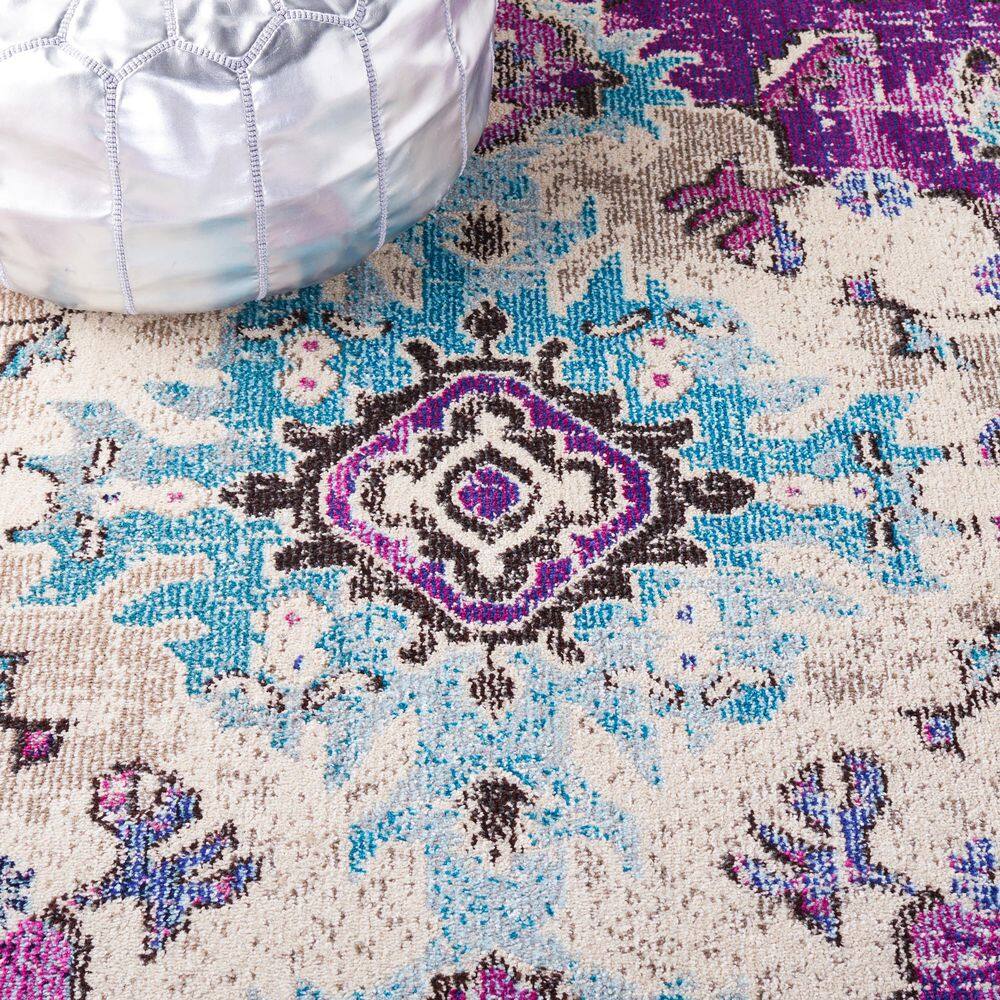Elinor Light Blue Synthetic 6' Square Easy-Care Area Rug