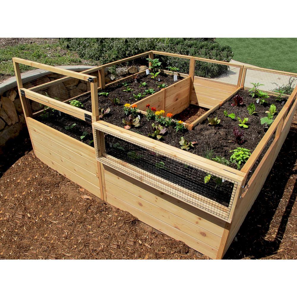 8 ft. x 8 ft. Cedar Raised Garden Bed with Mesh Fencing