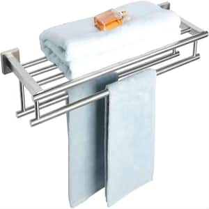 24 in. Wall-Mounted Lavatory 304 Stainless Steel Towel Rack with 2 Towel Bars in Silver Polished Chrome Finish