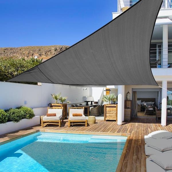 15 ft. x 15 ft. x 21 ft. 185 GSM Dark Grey Triangle Sun Shade Sail, Water Permeable and UV Resistant, Patio Outdoor