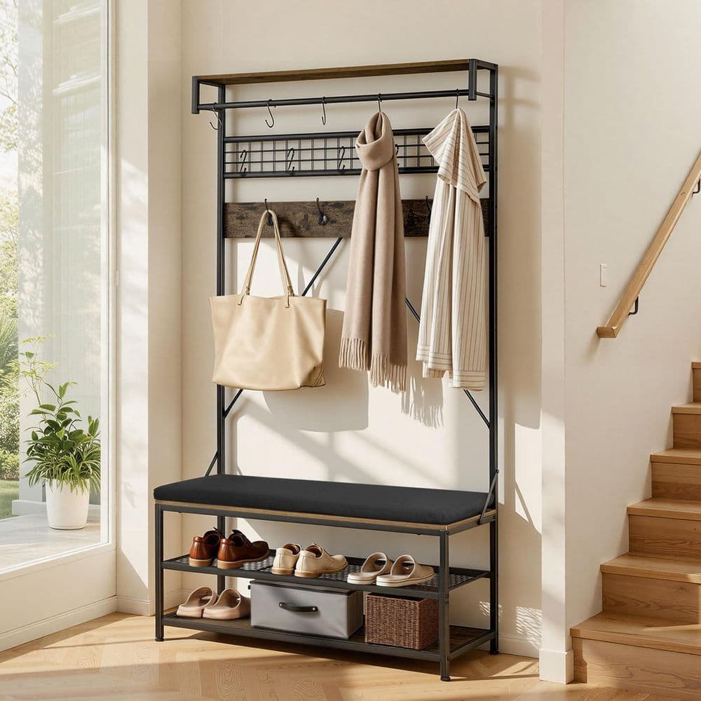 Hall Tree, 72 in. Coat Rack with Shoe Bench, 2-Tier Freestanding Shoe Rack Storage Organizer with Hooks, 2025 update price history on PriceWatchPro