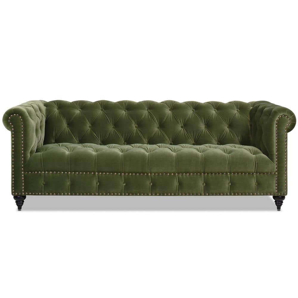 Jennifer Taylor Home Alto 88  Tufted Chesterfield Sofa Olive Green Velvet