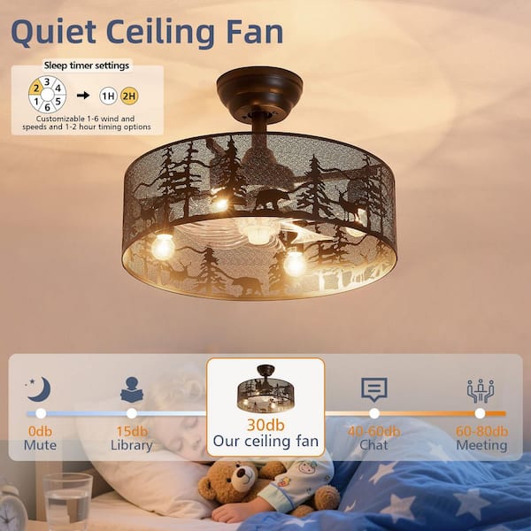 JUSHENG 17.7 in. Black Metal Downrod Mount Ceiling Fan with Light