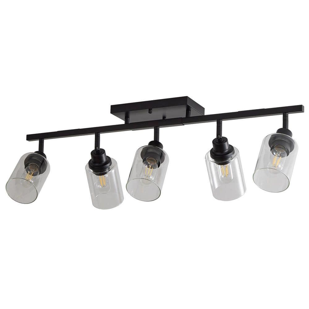 5-Light Track Lighting Kit, Black Track Lighting Fixtures, Rotatable Spotlight with Clear Glass Shade for Shop Hallway price history on PriceWatchPro