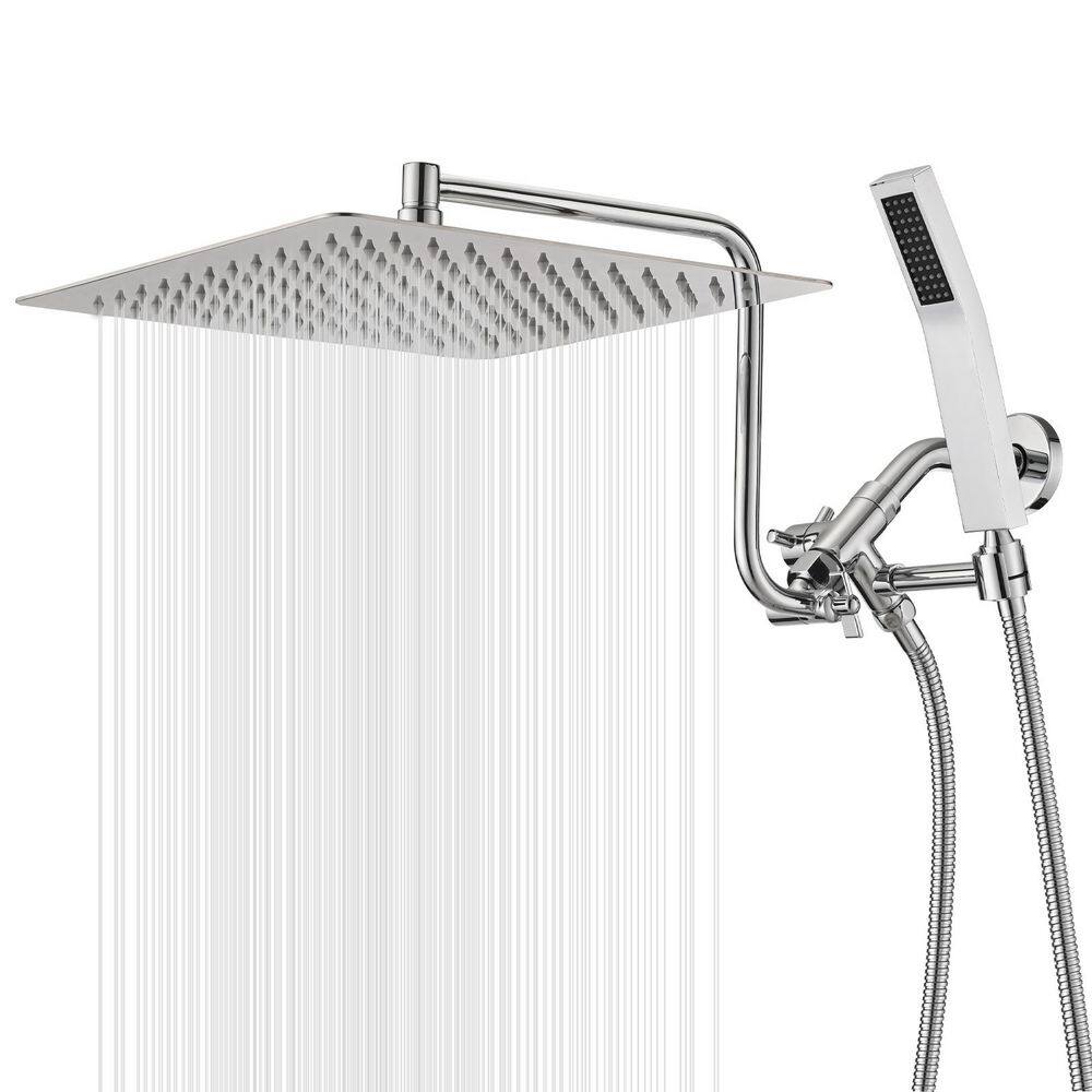 Rainfall Shower Faucet Combo 3-Spray 10 in. Wall Mount Dual Shower Heads and Handheld Shower Head with 2 GPM in Chrome price history on PriceWatchPro