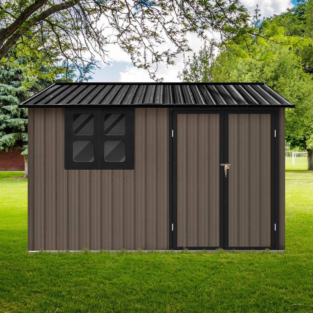 8 ft. W x 6 ft. D Outdoor Metal Shed, Utility Tool House with Hinged Door, 