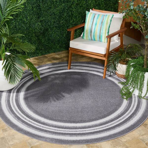 Cabana 7 x 7 Gray/Ivory Stripe Round Rug