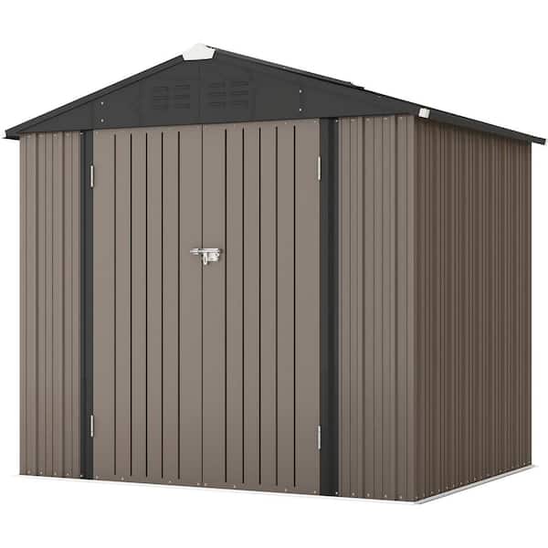Patiowell 8 ft. W x 6 ft. D Outdoor Storage Brown Metal Shed with Sloping Roof and Double Lockable Door (44.5 sq. ft.)