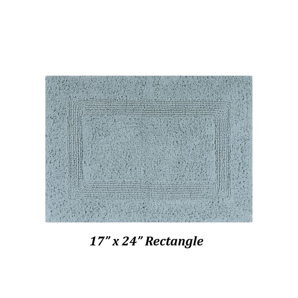 Luxurious Blue Cotton Tufted Reversible Bath Rug Set - 3 Pieces