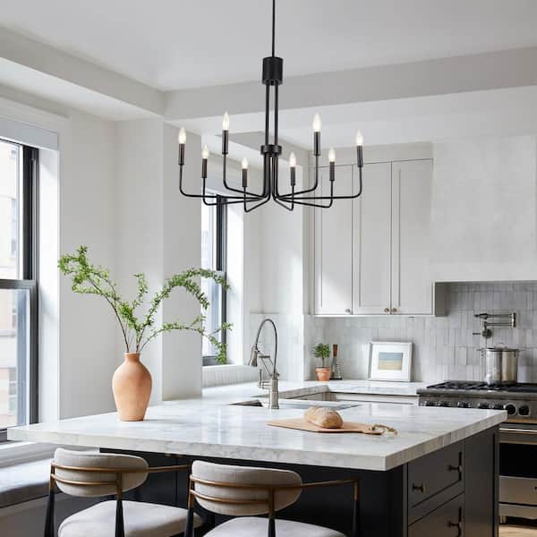 8-Light Minimalist Matte Black Candle Style Chandelier Light Fixture for Bedroom Living Room Kitchen Island Foyer
