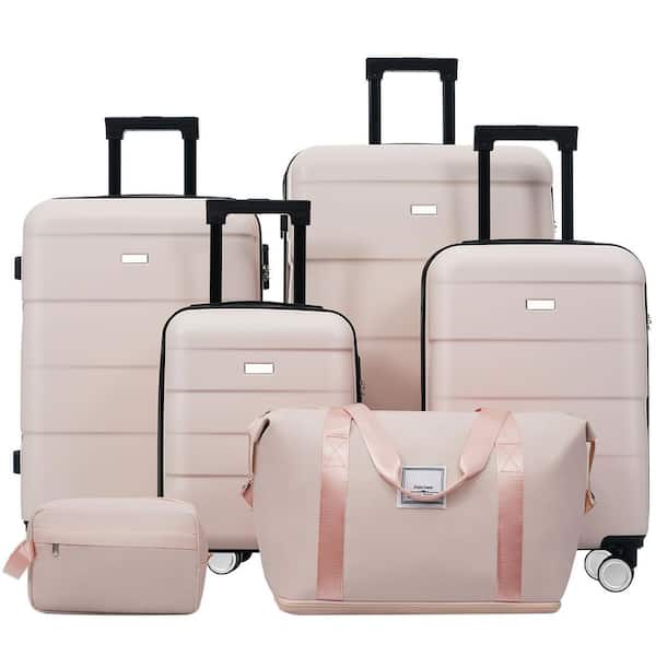 6 Piece Light Pink ABS Hardshell Spinner 16,20,24,28 Luggage Set with Duffel Bag, Toiletry Bag