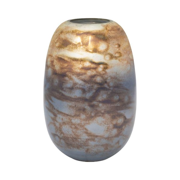 12 in. Blue Glass Bud Vapor Decorative Vase with Ombre Abstract Design