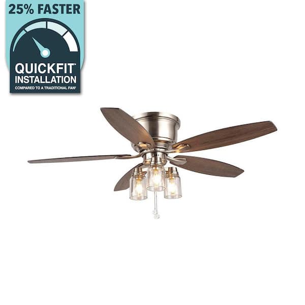 Hampton Bay Stoneridge 52 in. Indoor/Outdoor LED Brushed Nickel Hugger Ceiling Fan with Light Kit and 5 Reversible Blades