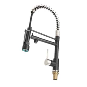 Queen Single-Handle Pre-Rinse Spring Pull Down Sprayer Kitchen Faucet with Pot Filler in Matte Black
