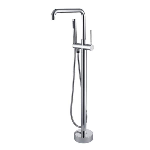 Lukvuzo Single-Handle Freestanding Floor Mount Tub Faucet Bathtub Filler with Hand Shower in Chrome