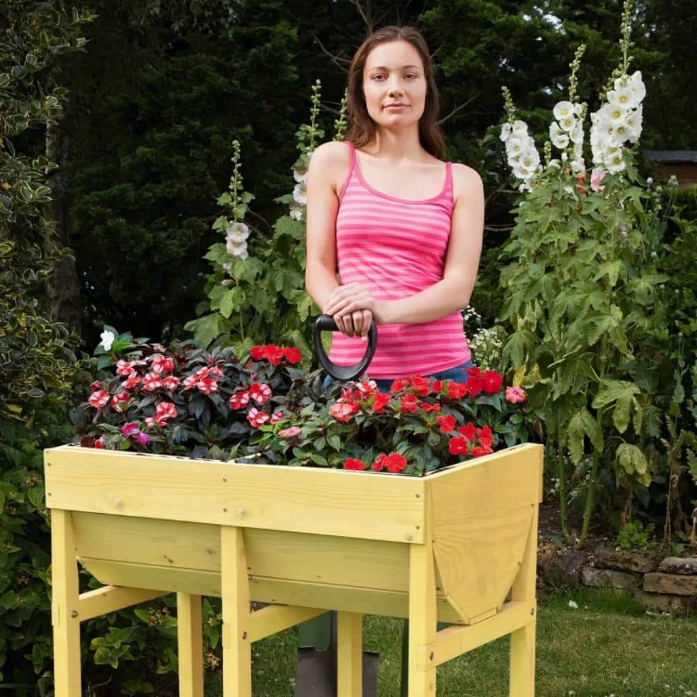 Deep Yellow Fir Wood Rectangular Raised Garden Bed with Liner
