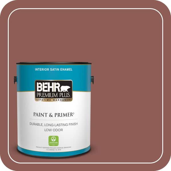 BEHR PREMIUM PLUS 1 gal. #190F-6 Bold Brick Satin Enamel Low Odor Interior Paint & Primer