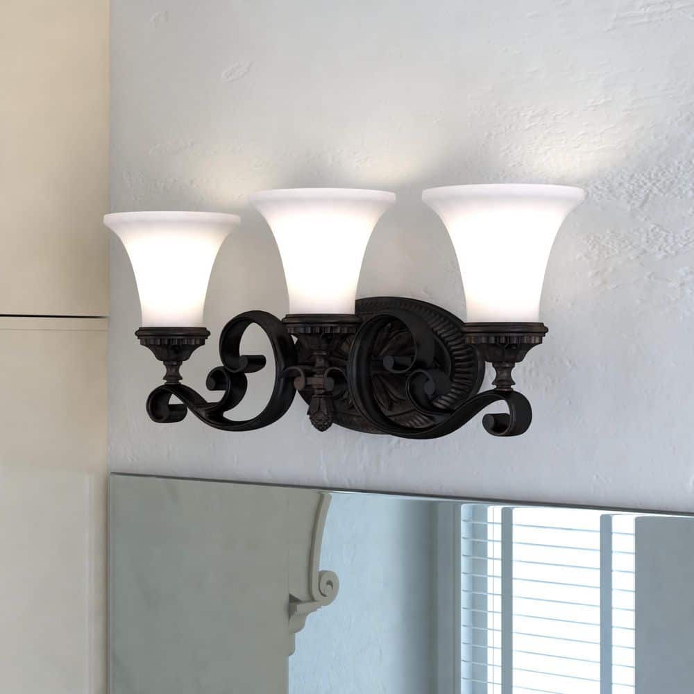 Venetian Bronze 3-Light Vanity Fixture with Etched Glass
