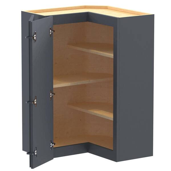 Home Decorators Collection Grayson 24 in. W x 12 in. D x 36 in. H Assembled Plywood Corner Wall Kitchen Cabinet in Deep Onyx with Shelves