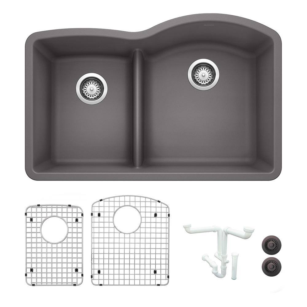 Diamond 32 in. Undermount Double Bowl Cinder Granite Composite Kitchen Sink