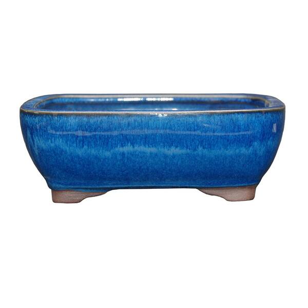 Glazed Ceramic Bonsai Pot Blue Rectangle Decorative Small Planter 