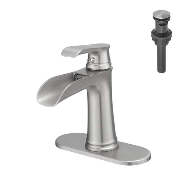 Satico Waterfall Single Handle Single Hole Stainless Steel Bathroom Faucet in Brushed Nickel