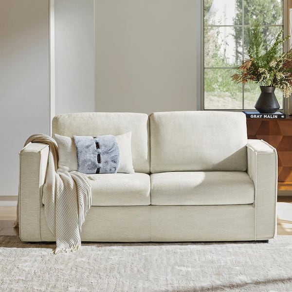 Elison 71 in. 2-piece Slipcovered Polyester Sectional Sofa in Creamy White