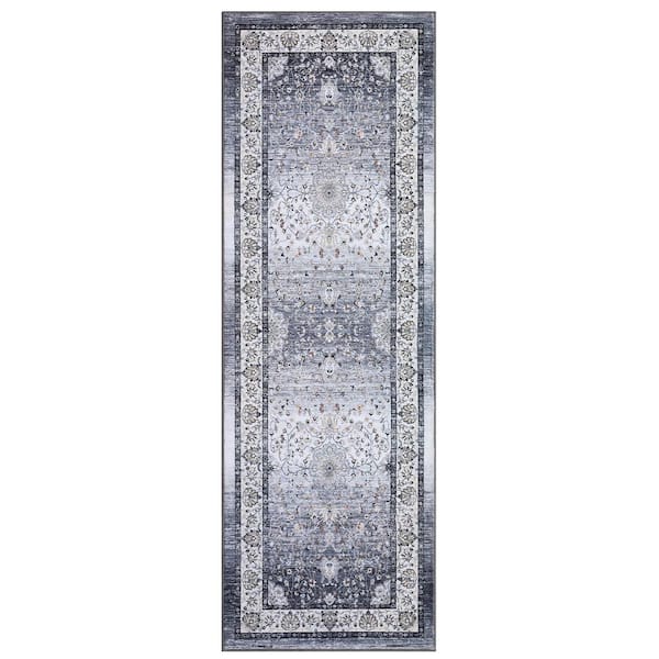 Garvee Soft Vintage Distressed Carpet Short Pile Non-slip Rug Washable Printed Rug Living Room Decorative Rug Gray 2X6ft