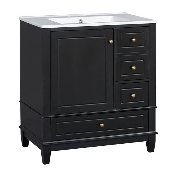 Elegant 30 in. Black Freestanding Wood Standard Vessel Bathroom
