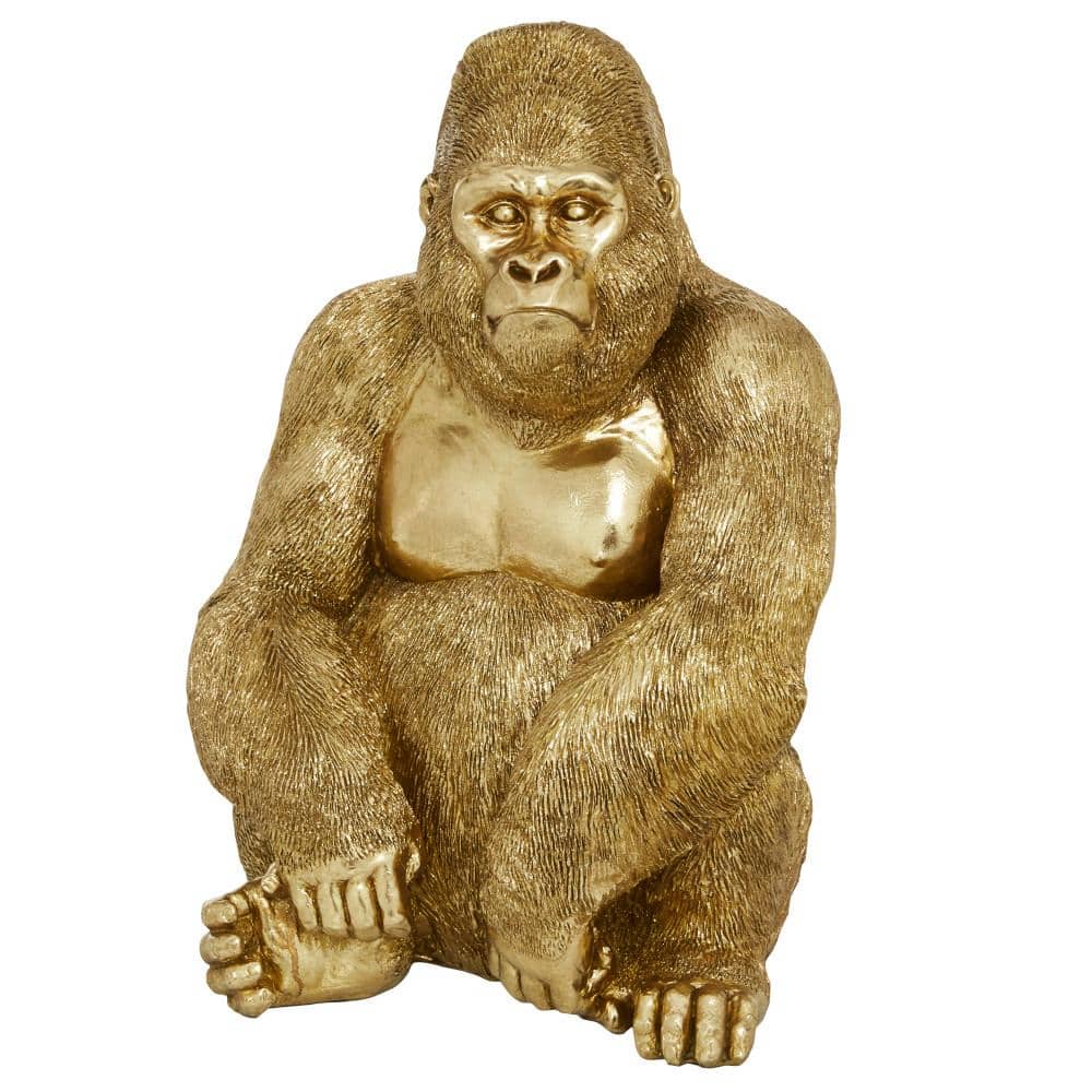 15" Gold Polystone Gorilla Decorative Sculpture