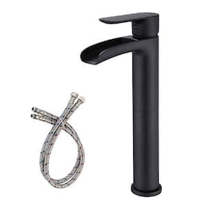 Single Handle Single Hole Waterfall Bathroom Sink Faucet in Matte Black