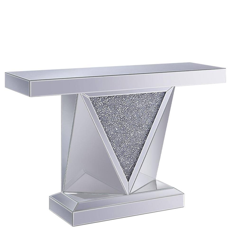 47" Mirrored Wood Console Table with Faux Diamonds