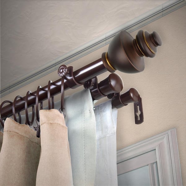 EMOH 13/16" Dia Adjustable 28" to 48" Triple Curtain Rod in Cocoa with Thiago Finials