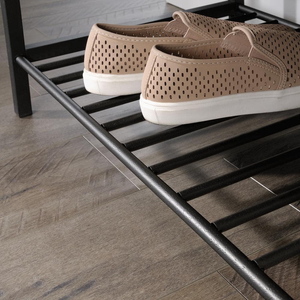 Sindoori Mango and Black Metal Entryway Bench with Hidden Storage