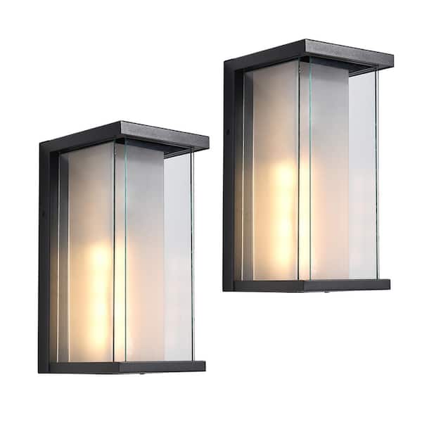 Maxax Hawaii 11.8 in. H 1-Bulb Black Hardwired Outdoor Sconce Dusk to Dawn Wall Lantern Sconce (2-Pack)