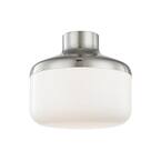 Livvy 1-Light Polished Nickel 12 in. W Flush Mount with Opal Glossy Glass